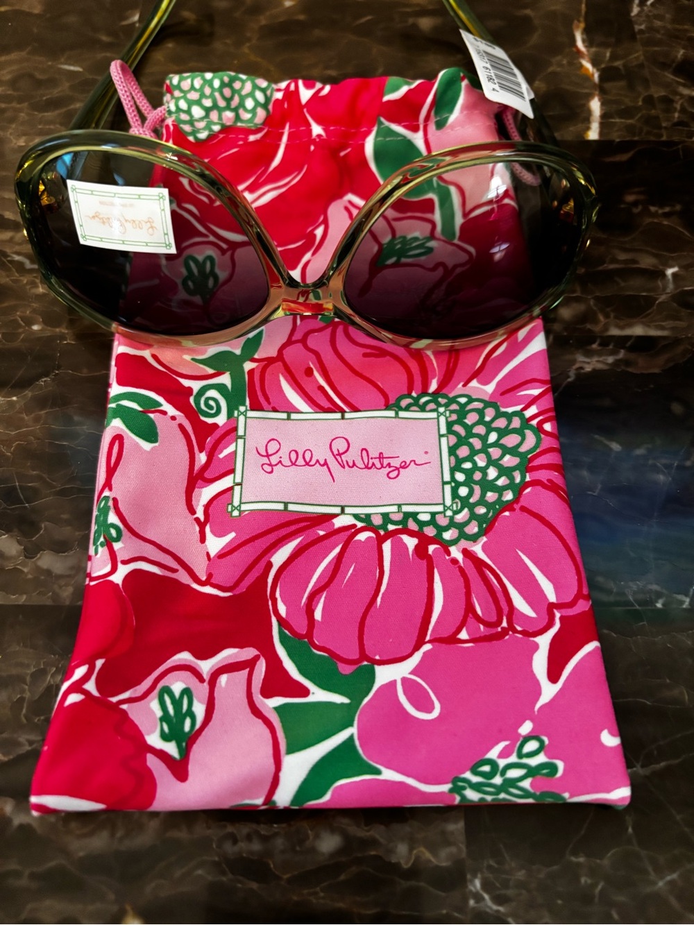 Lilly Pulitzer Pink & Green Floral Sunglasses with Pouch